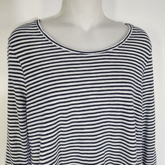 Chicos Top Cotton Slub Lurex Striped Utility 3/4 Button Sleeve Knit Size 1 US M - Picture 3 of 9